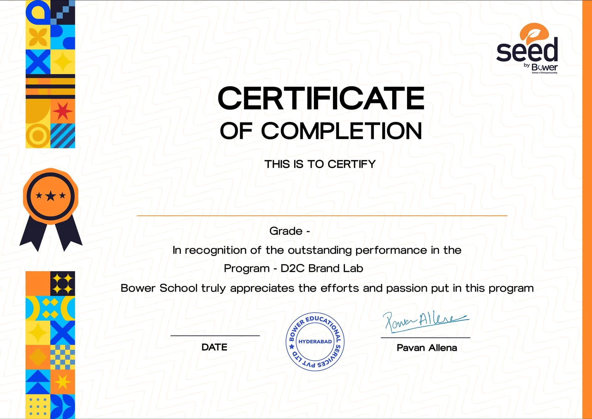 Certificate front